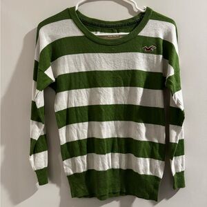 Hollister Green and White stripped sweater size small